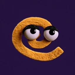 Felt brand mark: an orange spiral with two eyes