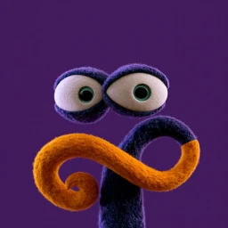 Felt brand mark: an orange knot on a stalk with two eyes