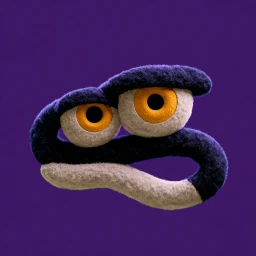 Felt brand mark: a dark form with amber eyes and a cream mouth